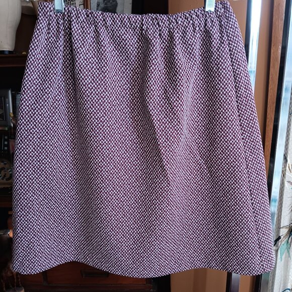 sz 18 Vintage 1980s Womens Skirt BURGUNDY CHECKER PRINT STRETCH KNIT MOD SKIRT - Picture 2 of 6